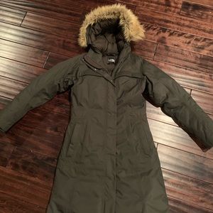 The North Face Olive Green coat with fur trim hood